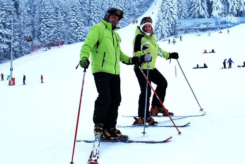 Standard skis + poles 